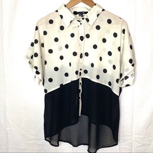 Forever 21 Polka Dot Shirt Black White Chiffon‎ M